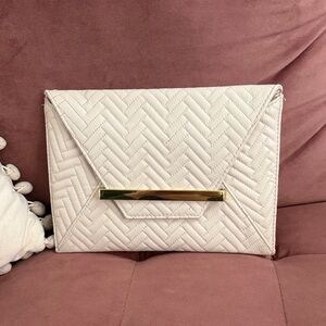 Chic White Quilted Clutch with Gold Accent